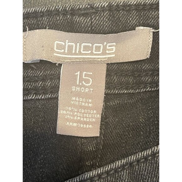 Chicos Jeans 1.5 Short Women's Size 6 Black Straight Sequined Pockets - Picture 3 of 4